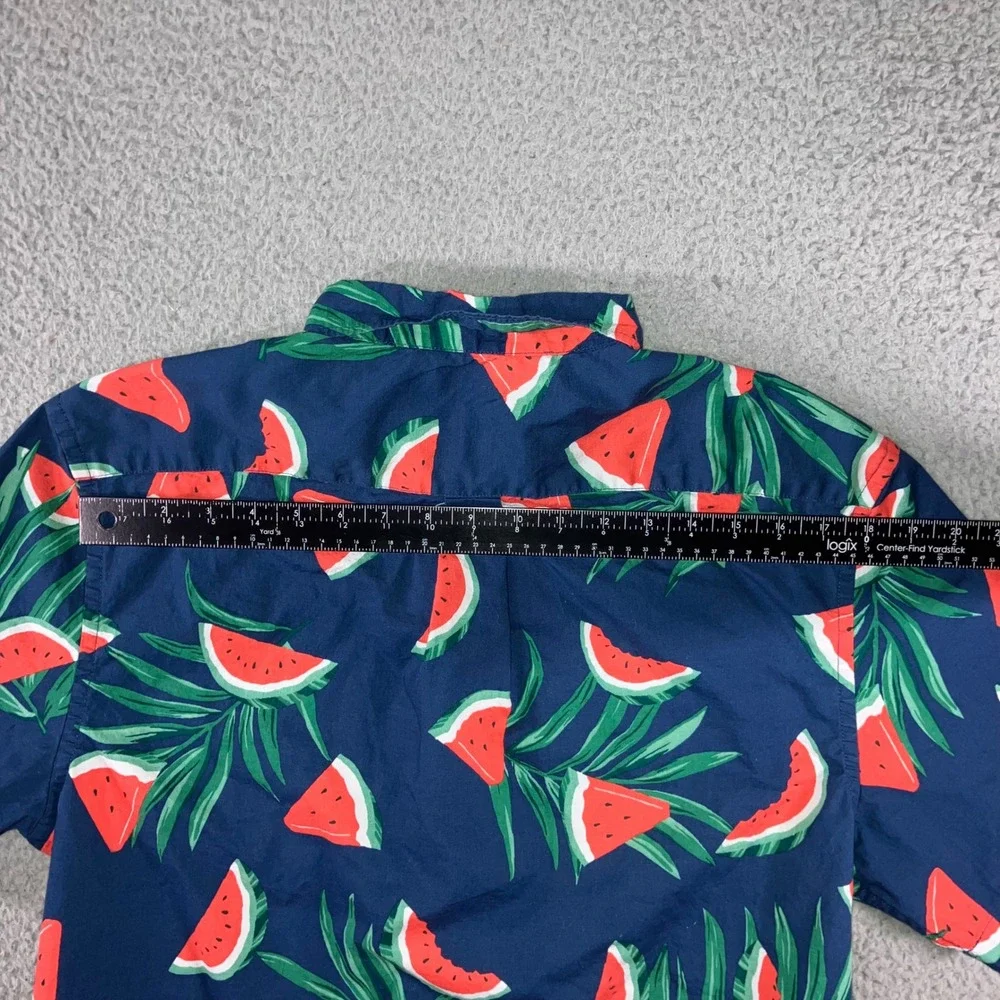 Old Navy Button Graphic Button Up Shirt Men M Watermelon Palm Leaf‎ Vaca Beach